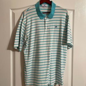 Southern Tide White and Blue Striped Golf Shirt / Polo